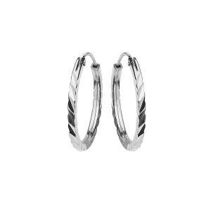 CREOLES ARGENT RHODIÉ PLATE DIAMANTÉE STRIÉE  17MM