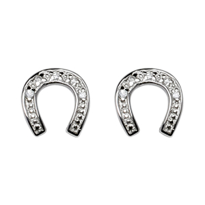 BOUCLES D'OREILLES ARGENT RHODIÉ FER A CHEVAL OXYDES DE ZIRCONIUM SERTIS