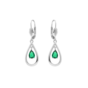 BOUCLES D'OREILLES DORMEUSE ARGENT RHODIÉ OVALE OXYDE VERT