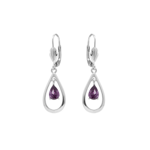 BOUCLES D'OREILLES DORMEUSE ARGENT RHODIÉ  OVALE OXYDE VIOLET