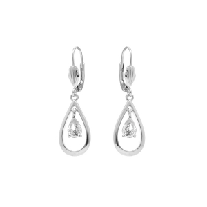 BOUCLES D'OREILLES DORMEUSE ARGENT RHODIÉ OVALE OXYDE BLANC
