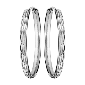 CRÉOLES ARGENT RHODIÉ RUBAN DIAMANTEES 30MM INTERIEUR