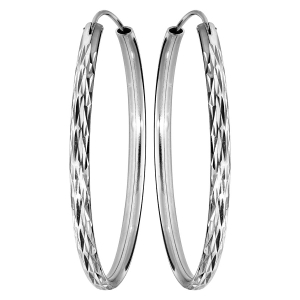 CRÉOLES ARGENT RHODIÉ RUBAN DIAMANTEES 40MM INTERIEUR