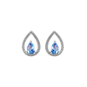 BOUCLES D'OREILLES TIGE ARGENT RHODIÉ FORME GOUTTE AJOURÉE OXYDE BLEU CIEL SERTI