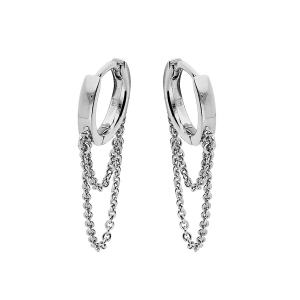 CRÉOLES ARGENT RHODIÉ 12MM DOUBLE CHAINETTE PENDANTE