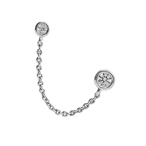 BOUCLES D'OREILLES TIGE ARGENT RHODIÉ 2 TROUS SERTI CLOS OXYDE BLANC SERTI CHAINETTE DIAMANTÉE (A L'UNITÉ)