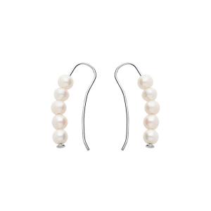 BOUCLES D'OREILLES CROCHET ARGENT RHODIÉ 5 PERLES DE CULTURE D'EAU DOUCE