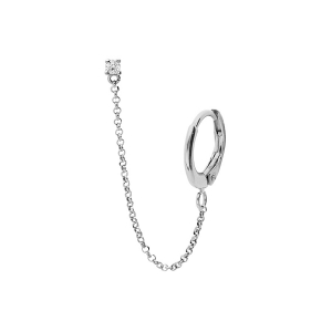 BOUCLES D'OREILLES TIGE ARGENT RHODIÉ 2 TROUS OXYDE BLANC CHAINETTE ET CREOLE SUR LOBE  (2 TROUS)