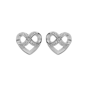 BOUCLES D'OREILLES TIGE ARGENT RHODIÉ COEUR ET INFINI OXYDES BLANCS SERTIS