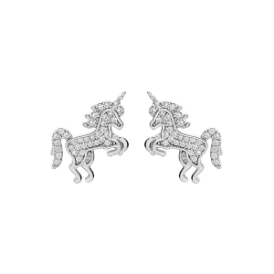 BOUCLES D'OREILLES TIGE ARGENT RHODIÉ LICORNE OXYDES BLANCS SERTIS