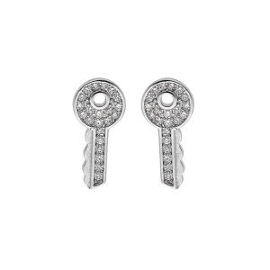 BOUCLES D'OREILLES TIGE ARGENT RHODIÉ CLEF OXYDES BLANCS SERTIS