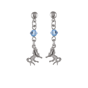 BOUCLES D'OREILLES  ARGENT RHODIÉ MOTIF CHEVAL PIERRE CIEL