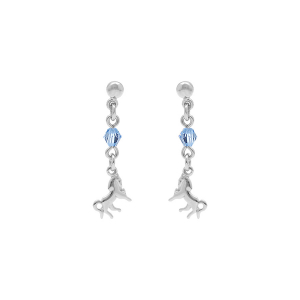 BOUCLES D'OREILLES  ARGENT RHODIÉ MOTIF CHEVAL PIERRE CIEL