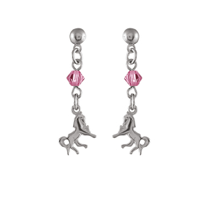 BOUCLES D'OREILLES  ARGENT RHODIÉ MOTIF CHEVAL PIERRE ROSE