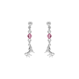 BOUCLES D'OREILLES  ARGENT RHODIÉ MOTIF CHEVAL PIERRE ROSE