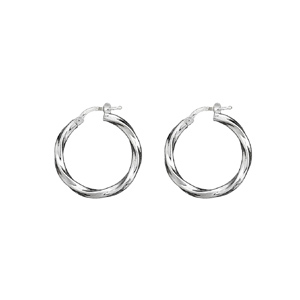 CRÉOLES ARGENT TUBE CARRÉ  TORSADE 15MM