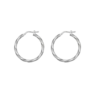 CRÉOLES ARGENT TUBE CARRÉ  TORSADE 25MM