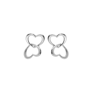 BOUCLES D'OREILLES TIGE ARGENT RHODIÉ DOUBLE COEUR ENTREMÉLÉ