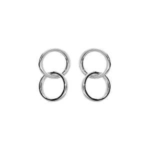 BOUCLES D'OREILLES TIGE ARGENT RHODIÉ DOUBLE CERCLE ENTREMÉLÉ