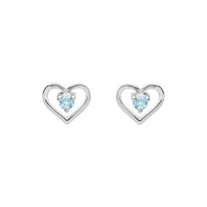 BOUCLES D'OREILLES TIGE ARGENT PLATINÉ COEUR OXYDE BLEU CIEL