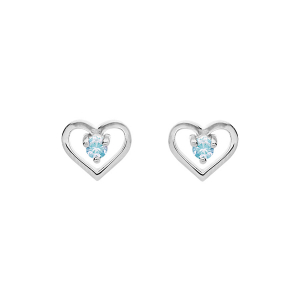 BOUCLES D'OREILLES TIGE ARGENT PLATINÉ COEUR OXYDE BLEU CIEL