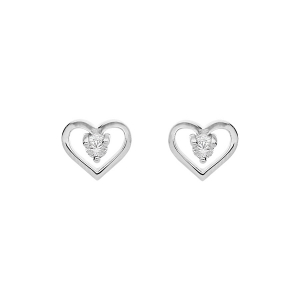 BOUCLES D'OREILLES TIGE ARGENT PLATINÉ COEUR OXYDE BLANC