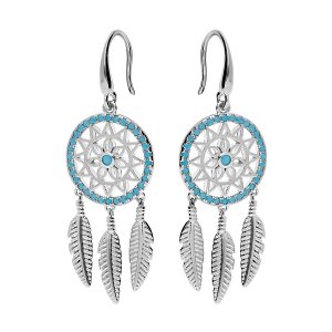 BOUCLES D'OREILLES ARGENT RHODIÉ ATTRAPE REVES OXYDES BLEUS