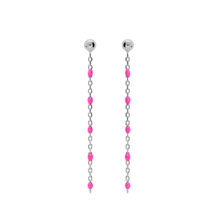 BOUCLES D'OREILLES TIGE ARGENT RHODIÉ OLIVES RÉSINE ROSE FLUO