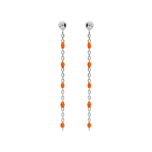 BOUCLES D'OREILLES TIGE ARGENT RHODIÉ OLIVES RÉSINE ORANGE FLUO