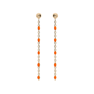 BOUCLES D'OREILLES TIGE ARGENT ET DORURE JAUNE OLIVES RÉSINE ORANGE FLUO