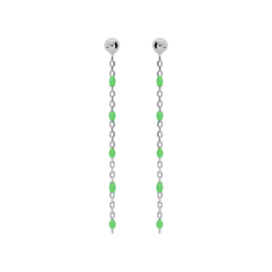 BOUCLES D'OREILLES TIGE ARGENT RHODIÉ OLIVES RÉSINE VERT FLUO