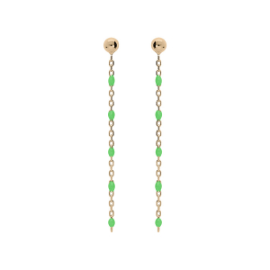 BOUCLES D'OREILLES TIGE ARGENT ET DORURE JAUNE OLIVES RÉSINE VERT FLUO