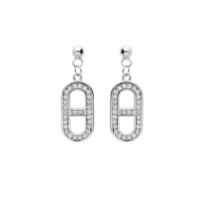 BOUCLES D'OREILLES TIGE ARGENT RHODIÉ OXYDES BLANCS SERTIS