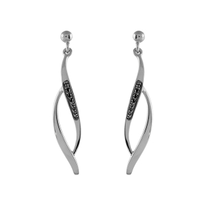 BOUCLES D'OREILLES TIGE ARGENT RHODIÉ FORME LOSANGE BARRETTES PIERRES NOIRES