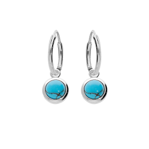 CRÉOLES ARGENT RHODIÉ PAMPILLE CABOCHON TURQUOISE IMITATION