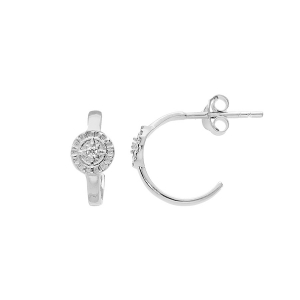 BOUCLES D'OREILLES DEMI CREOLES ARGENT RHODIE PASTILLE OXYDES BLANCS SERTIS