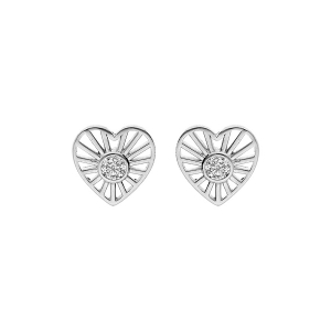 BOUCLES D'OREILLES TIGE ARGENT RHODIÉ COEUR SOLEIL OXYDE BLANC SERTI