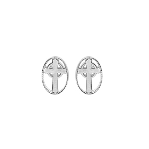BOUCLES D'OREILLES TIGE ARGENT RHODIÉ OVALE CROIX