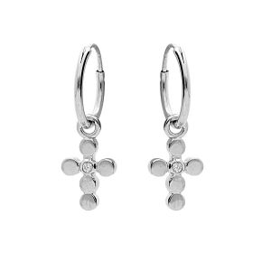 BOUCLES D'OREILLES TIGE ARGENT RHODIÉ CROIX 1 OXYDE BLANC SERTI