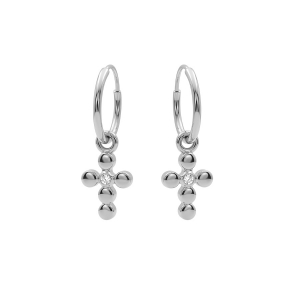 BOUCLES D'OREILLES TIGE ARGENT RHODIÉ CROIX 1 OXYDE BLANC SERTI