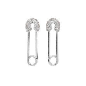 BOUCLES D'OREILLES TIGE ARGENT RHODIÉ EPINGLE A NOURRICE OXYDES BLANCS SERTIS
