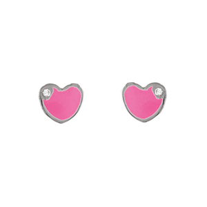 BOUCLES D'OREILLES TIGE ARGENT RHODIÉ COEUR ROSE + PT PIERRES BLANCHES