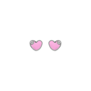 BOUCLES D'OREILLES TIGE ARGENT RHODIÉ COEUR ROSE + PT PIERRES BLANCHES