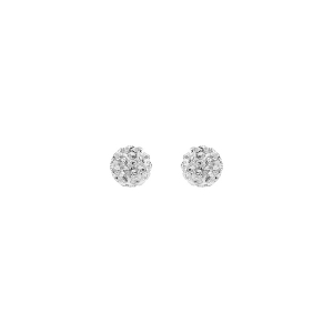 BOUCLES D'OREILLES TIGE ARGENT RHODIÉ +  PT BOULE RÉSINE STRASS BLANCS