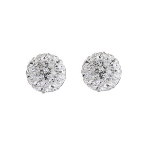 BOUCLES D'OREILLES TIGE ARGENT RHODIÉ +  BOULE RÉSINE STRASS BLANCS