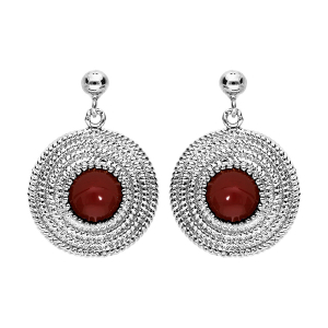 BOUCLES D'OREILLES TIGE ARGENT RHODIÉ MOTIF ROND PIERRE SYNTHETIQUE ROUGE