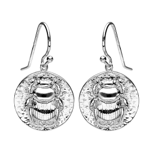 BOUCLES D'OREILLES CROCHET ARGENT RHODIÉ RONDE ANTIQUE MOTIF SCARABÉE