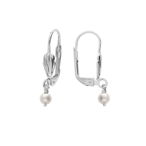 BOUCLES D'OREILLES ARGENT PLATINIUM DORMEUSE PERLE DE CULTURE D'EAU DOUCE 4MM