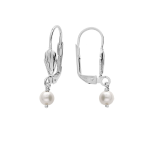 BOUCLES D'OREILLES ARGENT PLATINIUM DORMEUSE PERLE DE CULTURE D'EAU DOUCE 5MM