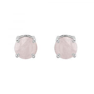 BOUCLES D'OREILLES TIGE ARGENT RHODIÉ PIERRE VÉRITABLE QUARTZ ROSE  4MM